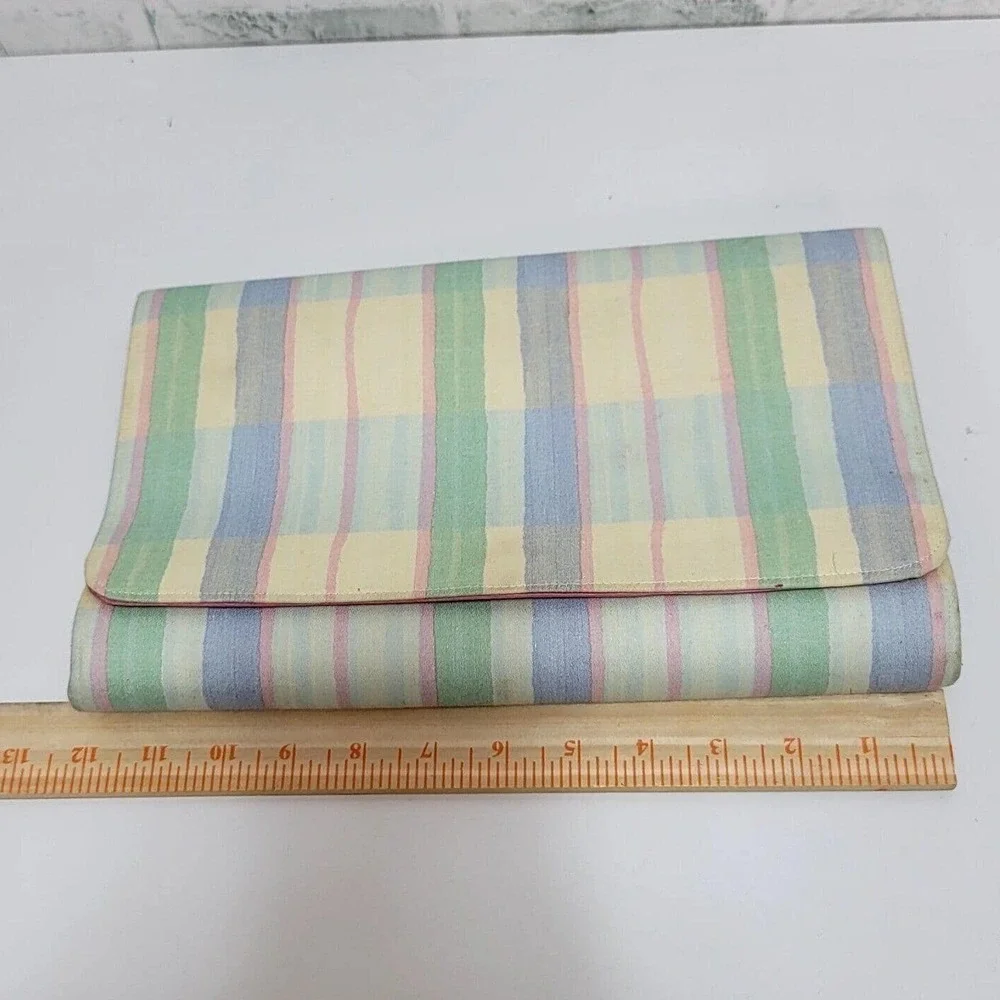 Vintage 80s Margaret‎ Smith Maine Pastel Stripe Canvas Clutch Handbag Fold Over